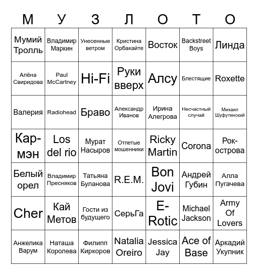 Назад в 90-е Bingo Card