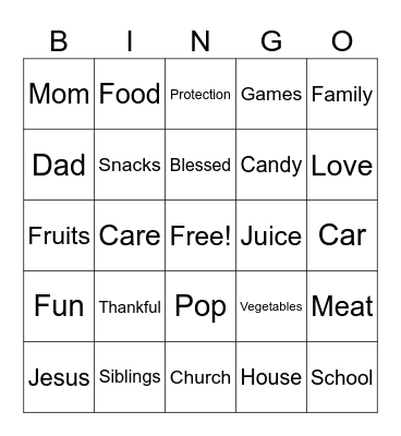 Thanksgiving Bingo Card
