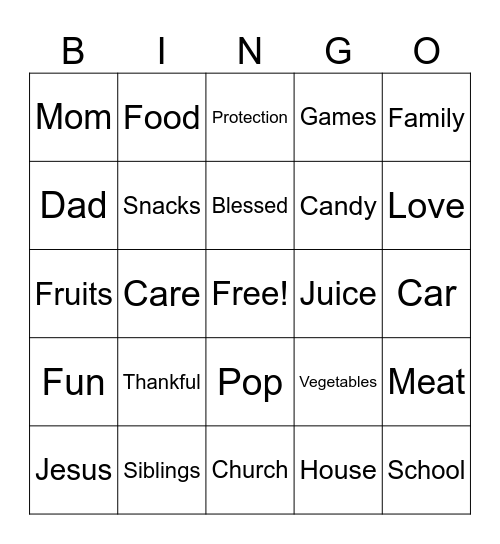 Thanksgiving Bingo Card