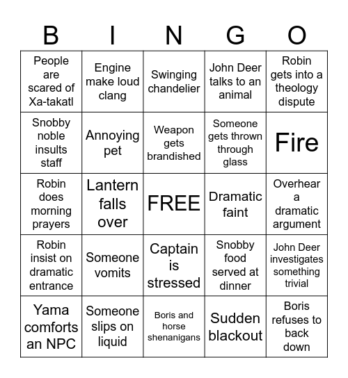 Yama Bingo Card