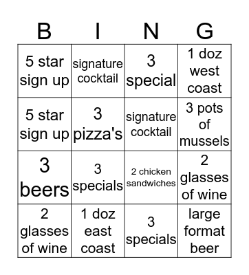 mussel bar bingo Card