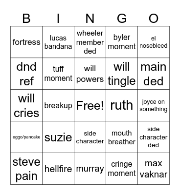 Stranger Things bing o Bingo Card