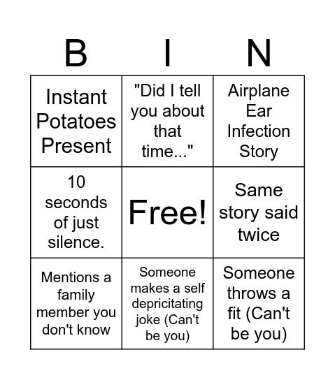 Thanksgiving Bingo Card