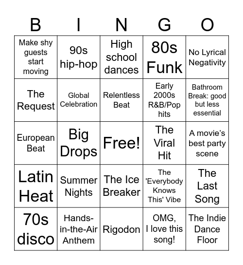 Playlist Builder Bingo Card