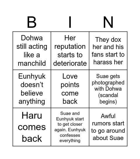 Scandal arc Bingo Card