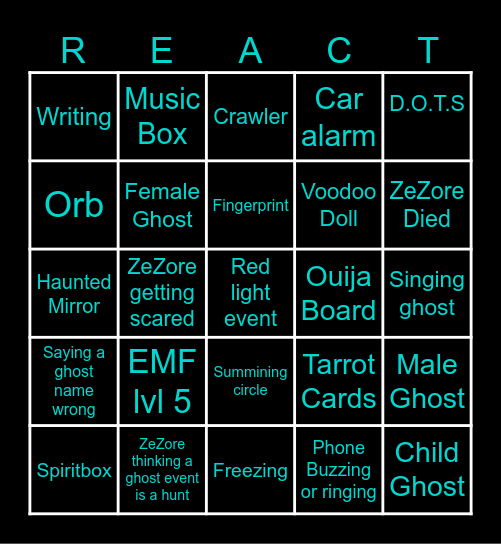 Phasmo Bingo Card