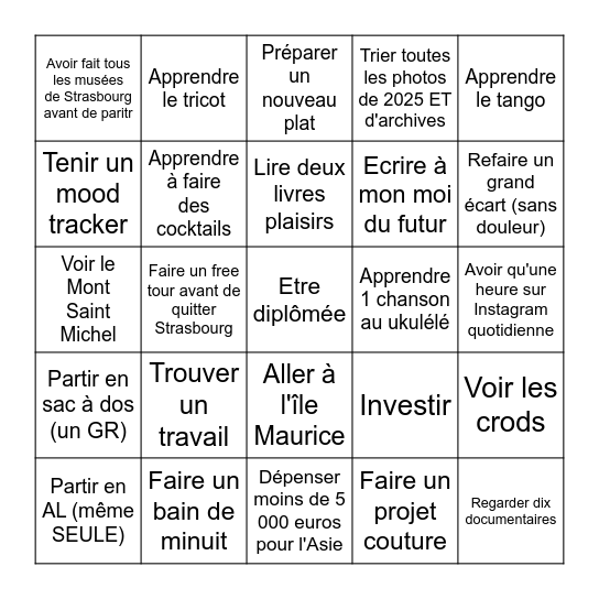 OBJECTIF 2026 Bingo Card