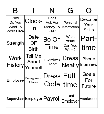 EMPLOY Bingo Card