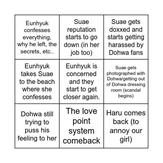 Scandal arc Bingo Card