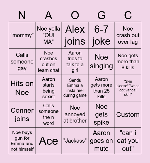 Femboys 4 sale bingo Card