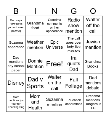 Thanksgiving Bingo Card