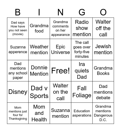 Thanksgiving Bingo Card
