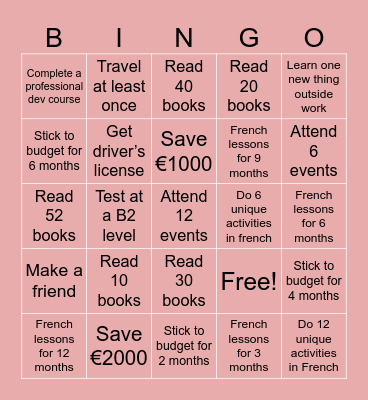 2026 Goals Bingo Card