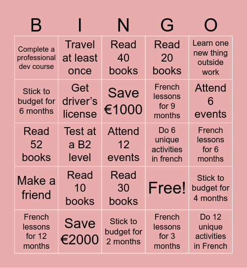 2026 Goals Bingo Card