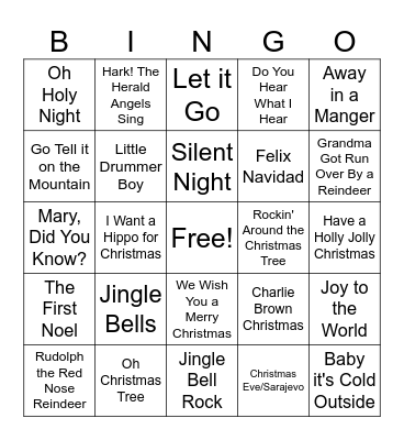 Christmas Song Bingo Card