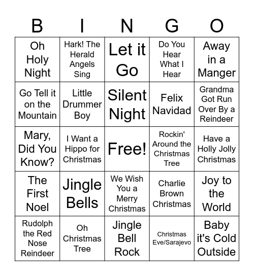 Christmas Song Bingo Card