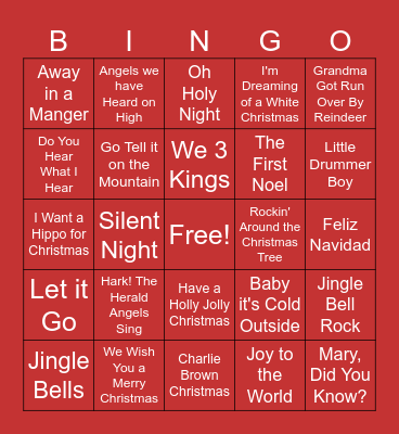 Christmas Songs Bingo Card