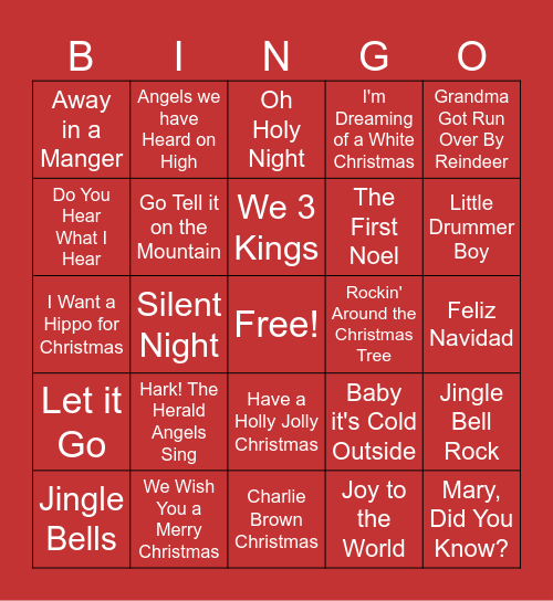 Christmas Songs Bingo Card