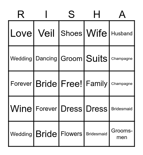 BACHELORETTE BINGO Card