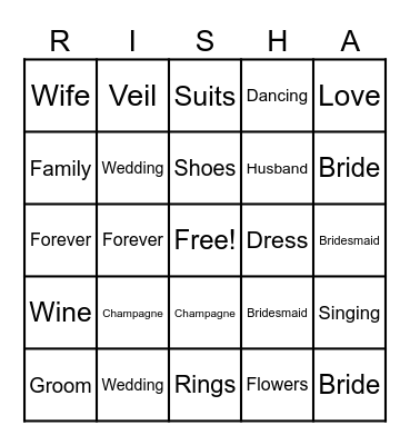 BACHELORETTE BINGO Card