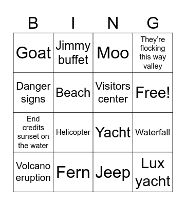 Jurassic park HAWAII Bingo Card
