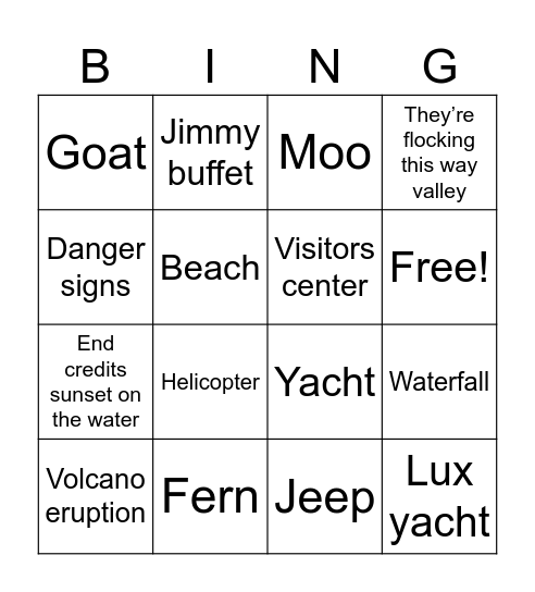 Jurassic park HAWAII Bingo Card