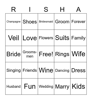 Bachelorette Bingo Card