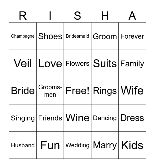 Bachelorette Bingo Card
