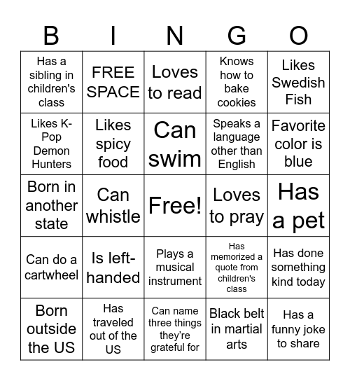 Children's Festival 2025 Bingo Card