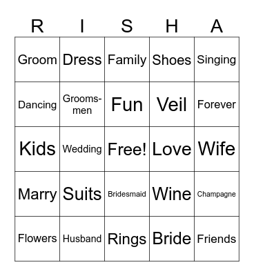 Bachelorette Bingo Card