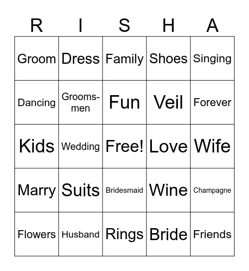 Bachelorette Bingo Card