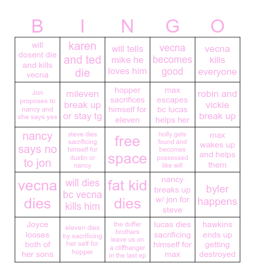 stranger things 5: whats going to happen? Bingo Card