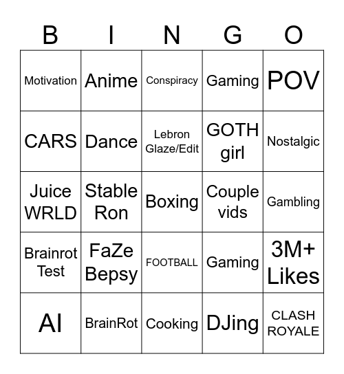 TikTok Bingo 2025 Edition Bingo Card