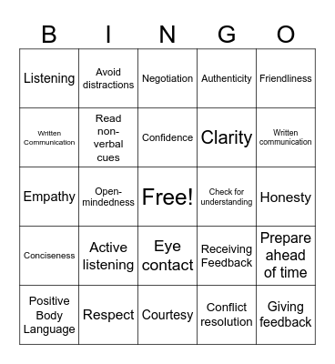 Communication Skills Bingo Card