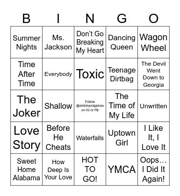 Karaoke Hits Bingo Card