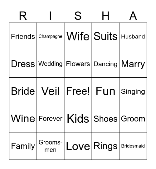 Bachelorette Bingo Card