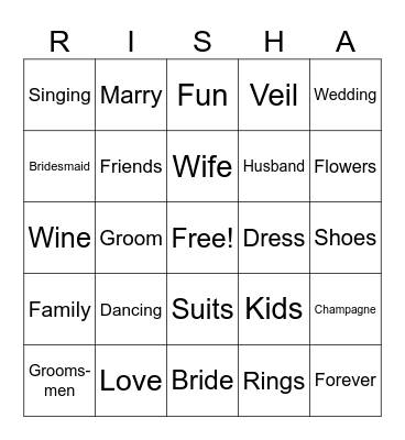 Bachelorette Bingo Card