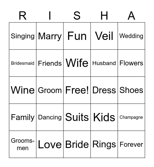 Bachelorette Bingo Card