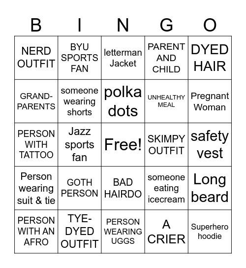 PEOPLE WATCHING BINGO (MALL EDITION) Bingo Card