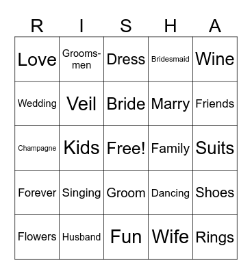 Bachelorette Bingo Card