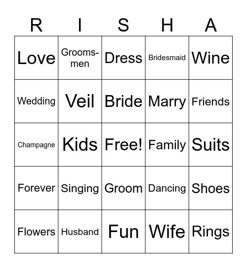 Bachelorette Bingo Card