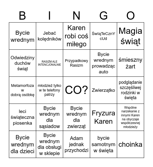 Christmas Karen Bingo Card
