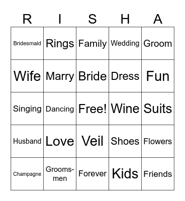 Bachelorette Bingo Card