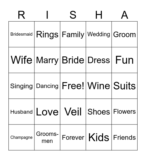 Bachelorette Bingo Card