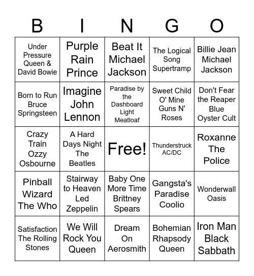 NAME THAT TUNE Bingo Card