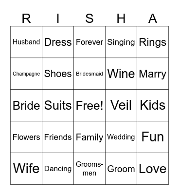 Bachelorette Bingo Card