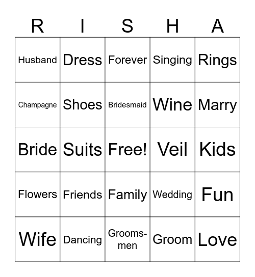 Bachelorette Bingo Card