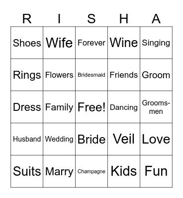 Bachelorette Bingo Card