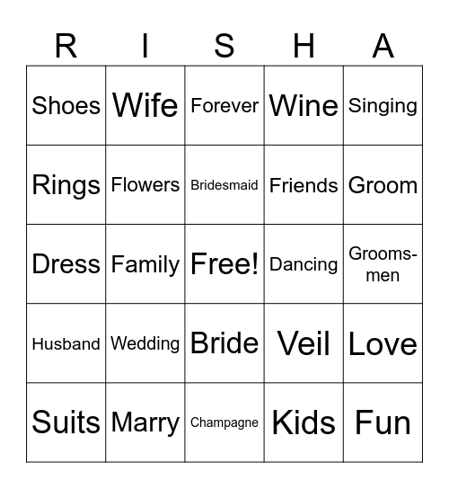 Bachelorette Bingo Card