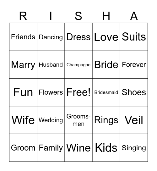 Bachelorette Bingo Card